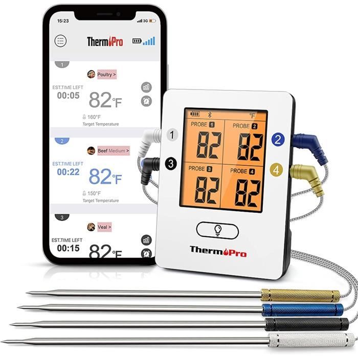 Thermomètre à Viande Sans Fil Typhur - 2 Sondes, Bluetooth 5.4 (122m), WiFi, étanche IP67