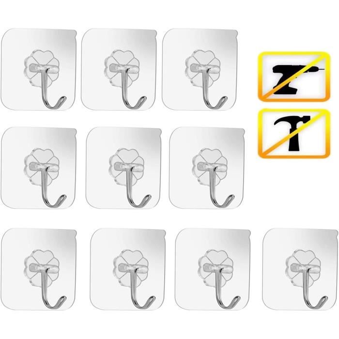 Lot De 40 Crochets Adhésifs Transparents - Charge 5 Kg Chacun - Sans Perçage, Pour Carrelage, Verre, Métal - Idéal Cuisine, Salle De Bain, Bureau - 3