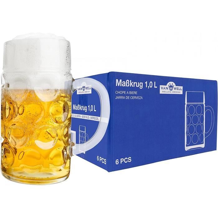 Lot De 6 Chopes à Bière Stölzle Isar 1L Avec Trait De Repère - Verre Robuste Et Élégant