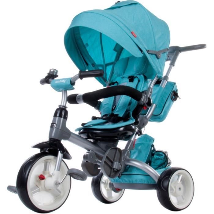 LITTLE TIGER, Tricycle enfant Vélo Evolutif Multifonctionnel & Siège  Pivotant, Tige Directionnelle + pare soleil, bleu