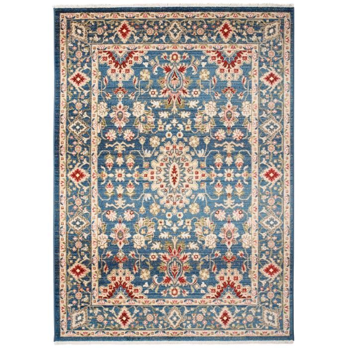 TAPISO Tapis de Salon Chambre RIVOLI Beige Vert Bleu Crème Ornemental Coton Intérieur 120x170 cm