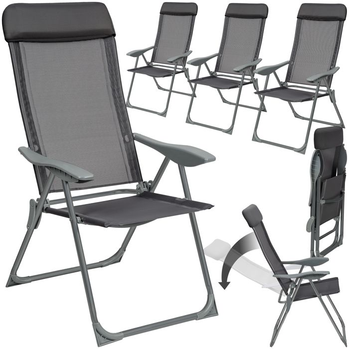 Chaises de jardin - TECTAKE - Lot de 4 chaises dextérieur MAURINE pliantes en aluminium avec nuque rembourrée - Gris anthracite Chaises de jardin - TECTAKE - Lot de 4 chaises dextérieur MAURINE pliantes en aluminium avec nuque rembourrée - Gris anthracite