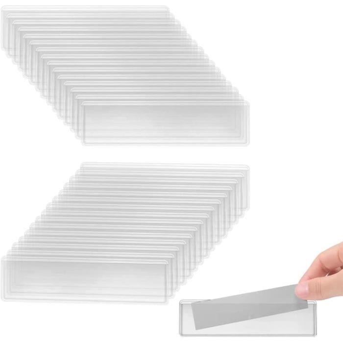 10 Porte-Étiquettes Adhésifs Transparents - Pour Classement Étagère, Bibliothèque, Bureau