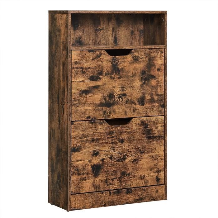 Meuble à Chaussures - VASAGLE - 2 abattants - 60 x 24 x 102 cm - Marron Rustique