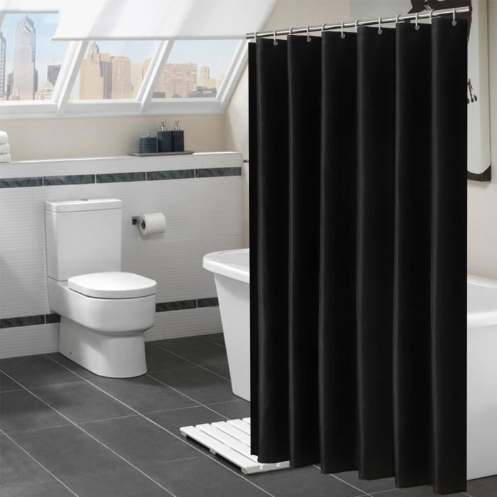 VGEBY accessoire de salle de bain Tissu ménager rideau de douche imperméable salle de bain rideau de bain avec crochets noir