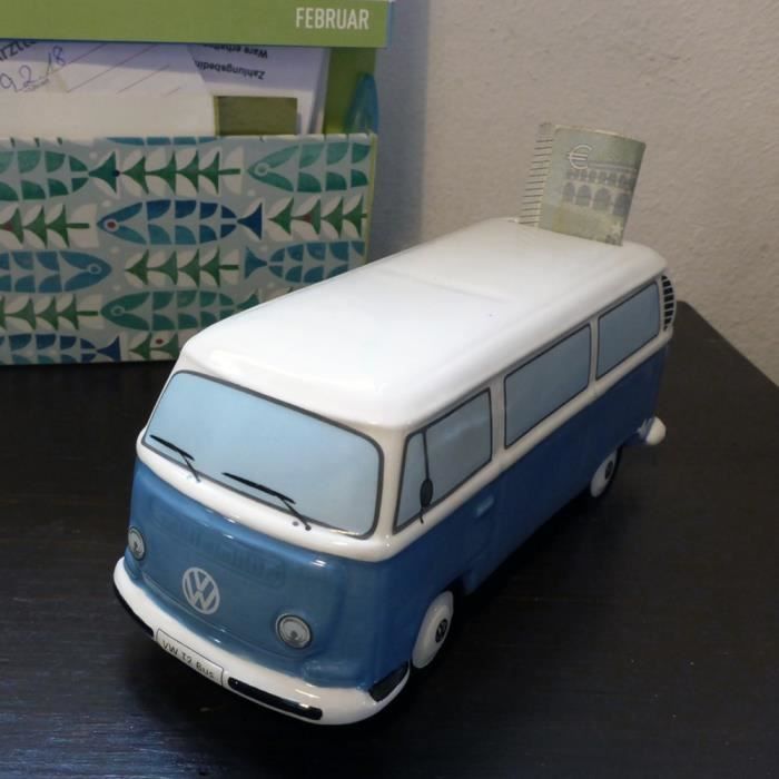 Tirelire Volkswagen Combi Céramique Bleu Vintage
