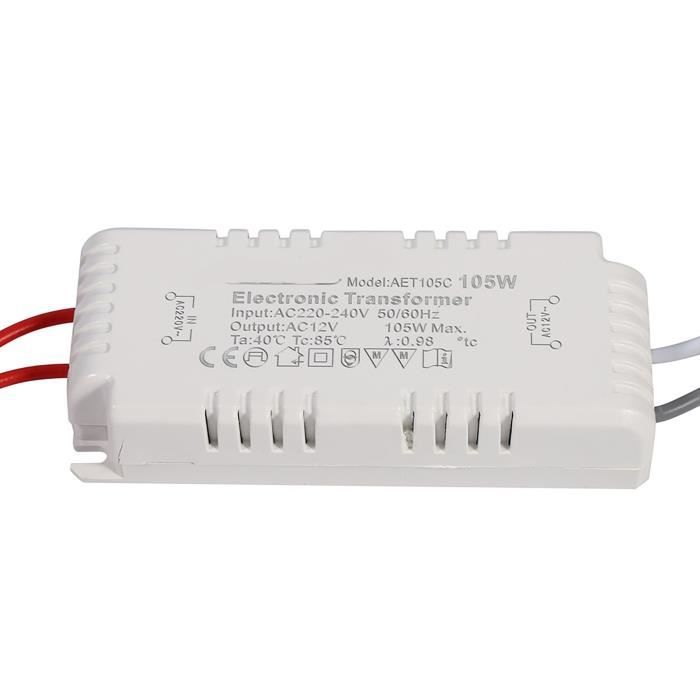 Transformateur LED 40W 12V - Entrée 220-240V AC - Sortie 12V AC 20-60W - Pour Halogènes LED - Dimensions 65x35x18 Mm - 7