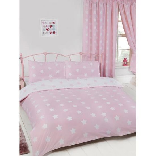 Rose et blanc étoiles double housse de couette et taie d'oreiller