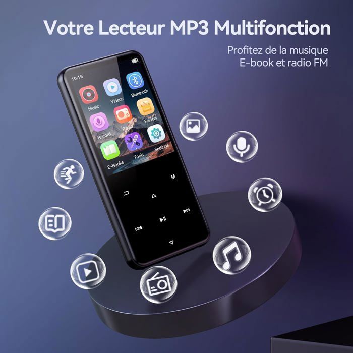 AGPTEK 64Go MP3 Bluetooth Avec Haut-Parleur, 2.4" Grand Écran Lecteur MP3 En Métal Qualité Sonore HiFi Audio MP4 Baladeur Sport De Bouton Tactile Radio FM Podomètre Enregistreur 60H De Musique-Orange
