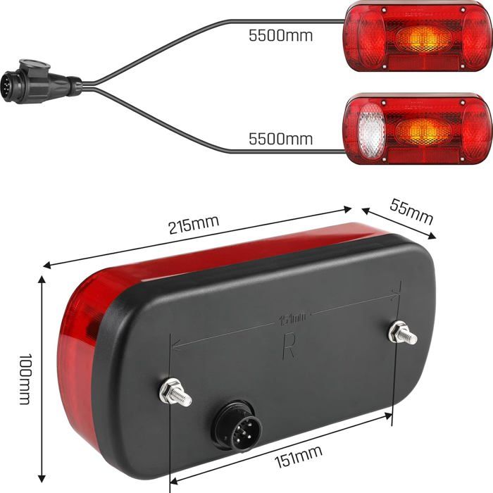 Feux Arrière Remorque ETUKER – 13 Broches LED, 12/24V, 7 Fonctions – Feux Stop, Clignotants, Recul, Antibrouillard - 10