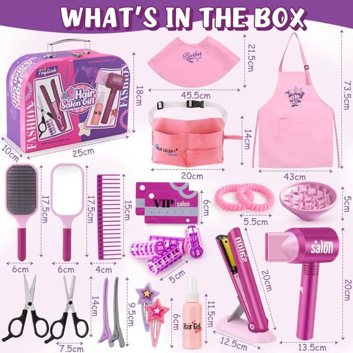Kit Coiffure Enfant – 15 Accessoires – Sèche-cheveux, Lisseur, Miroir – Cadeau Fille 3-7 Ans