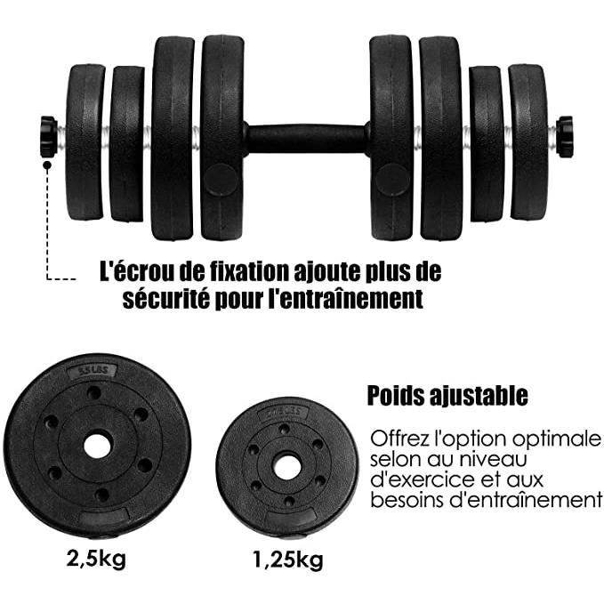 2 haltères Musculation 15 kg. 8 disques, pour une Musculation Efficace - Le  Poisson Qui Jardine