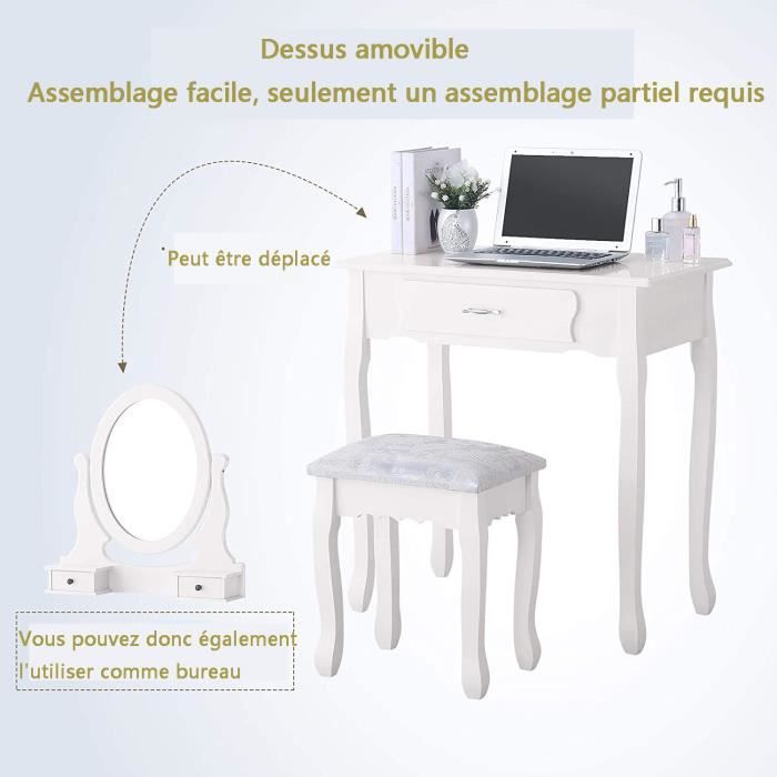 Coiffeuse | Table De Maquillage | Coiffeuse Maquillage Avec Miroir Et Tabouret 7 Tiroirs Blanc Cfw64749 90653894