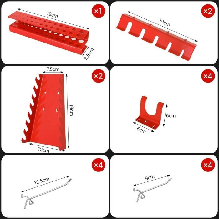 Support Mural Outils Rhinocables 61 Cm Rouge - Rangement Atelier Garage Et Abri De Jardin
