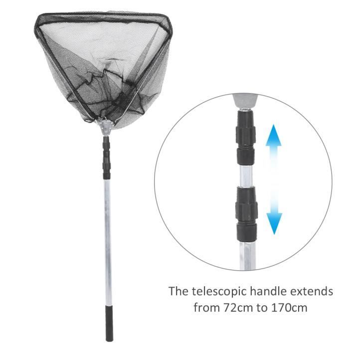 Épuisette Pliante Télescopique Avec Poignée En Aluminium – Filet Nylon Imperméable Pour Kayak, Salmonidé, Pêche Rivière – Noir