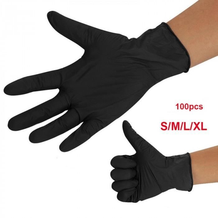 100 Gants Nitrile Noir Résistants Sans Poudre - Jetables, Pour Mécanicien, Tatouage, Usage Professionnel