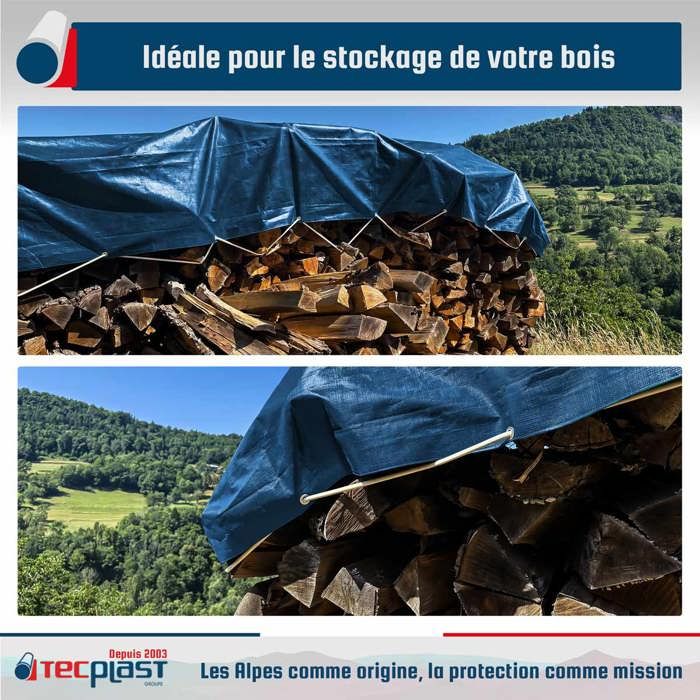 Bâche de Chantier 3x5 m - TECPLAST - HQ250CH - Verte et Marron - Haute Performance - Bâche de protection étanche pour Travaux