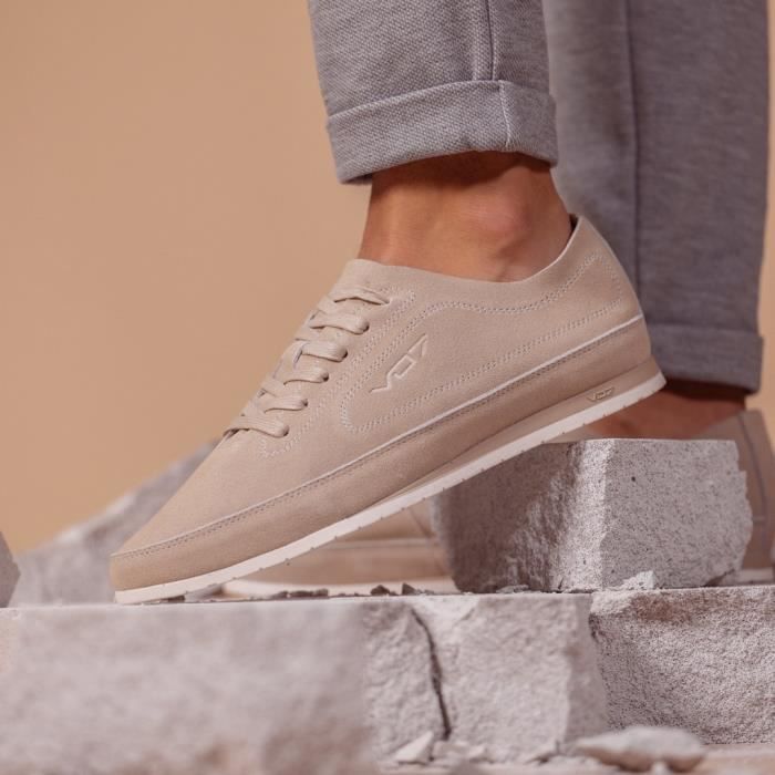 Sneakers VO7 Yacht Suede Beige Homme Cuir Lacets Plat