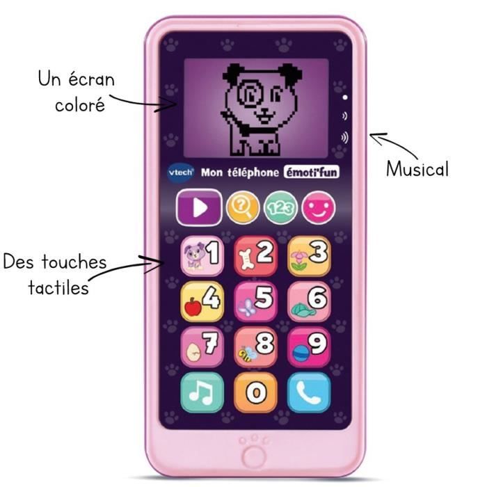 Téléphone Emoti'Fun - VTECH - Rose - Enfant 18 mois - 12 touches lumineuses  et tactiles - Cdiscount Jeux - Jouets