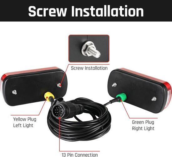 Kit Feux Arrière Remorque MAMIZO 13 Broches - 6 Fonctions, Câbles 5.5m, Homologué E - Pour Caravane, Camping-car