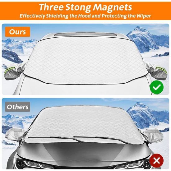 Couverture Pare-Brise Voiture 232x142 Cm – Protection Anti-Givre, Neige, Soleil, UV – Repliable Avec Bandes Réfléchissantes