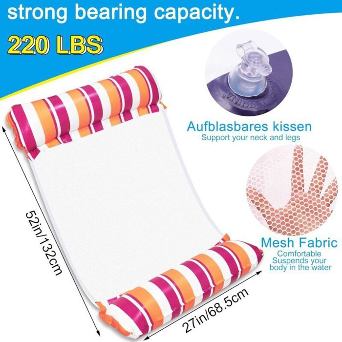 Lot De 2 Hamacs Flottants 4 En 1 – Matelas Gonflables Pour Piscine, Avec Pompes Manuelles, Support 200 Kg