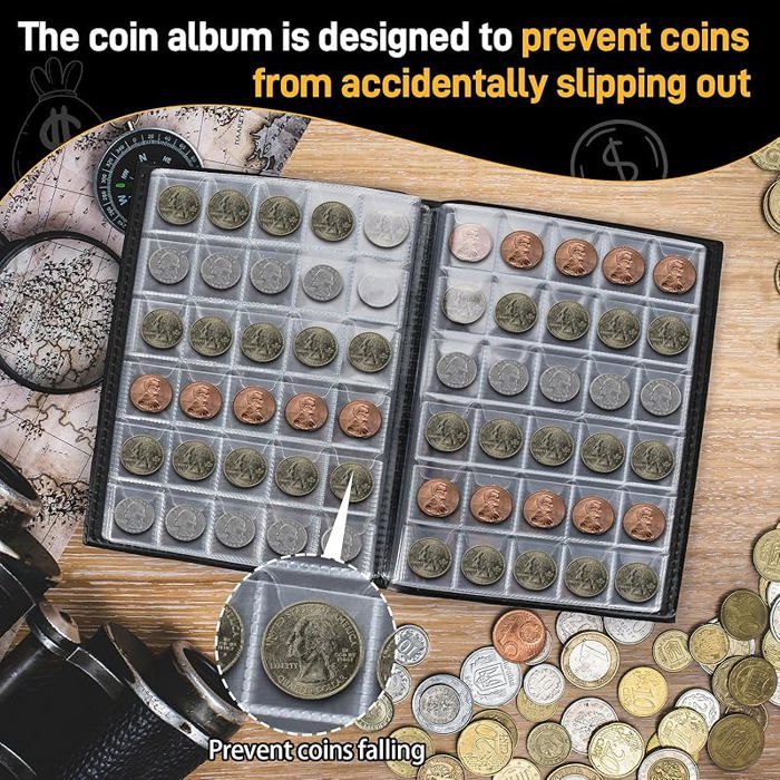 Album pour pièces de monnaie en cuir, 480 pièces, pochettes pour pièces Album pour pièces de monnaie en cuir, 480 pièces, pochettes pour pièces