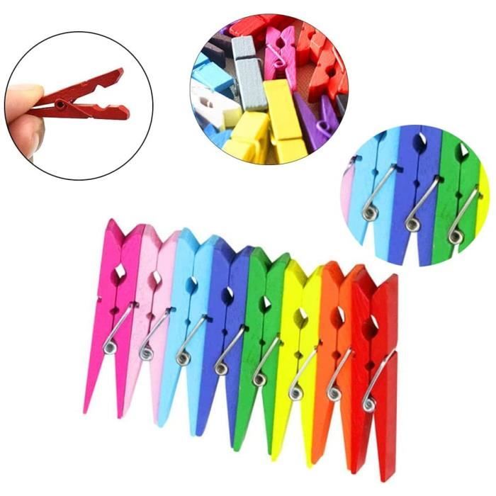 50 Pinces à Linge Miniatures En Bois - 3,5cm Avec Corde Jute 10m | Multicolores Pour Déco Créative, Photos, Scrapbooking