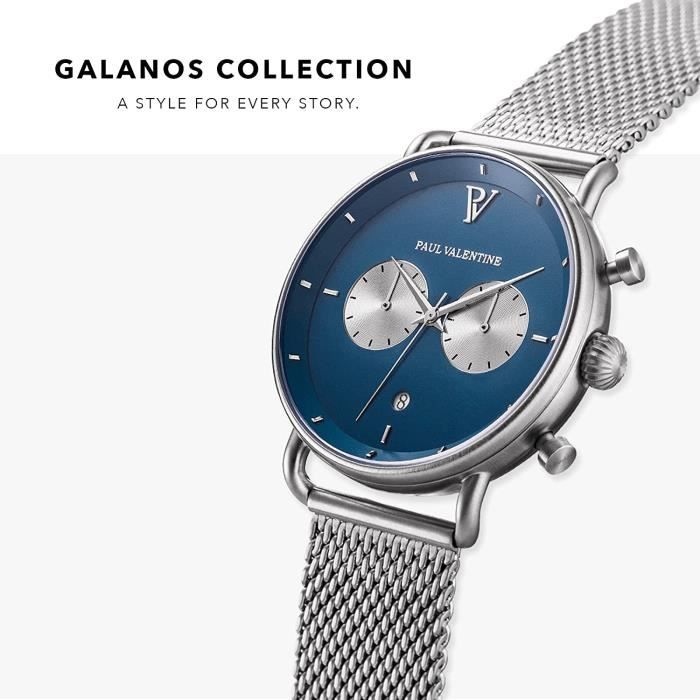 PAUL VALENTINE Montre Homme avec Bracelet en Maille milanaise en