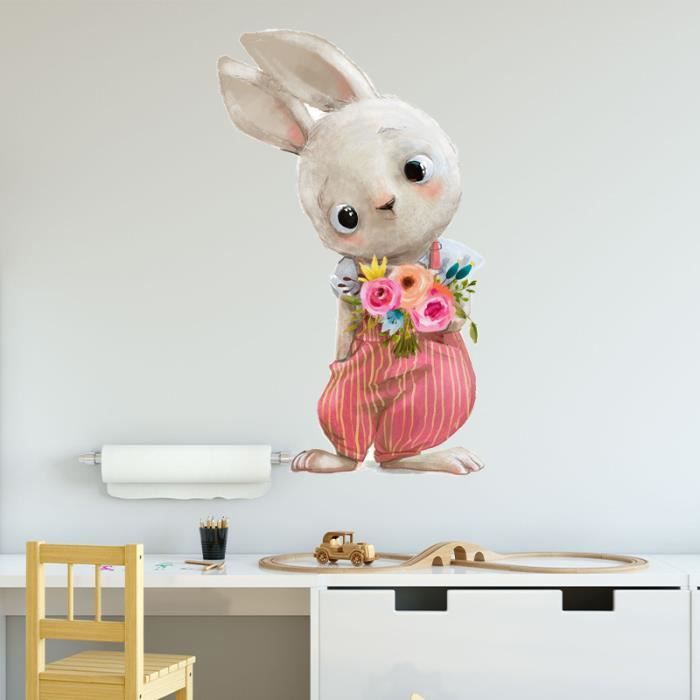 2 pièces Autocollant mural Pâques à imprimé lapin dessin animé