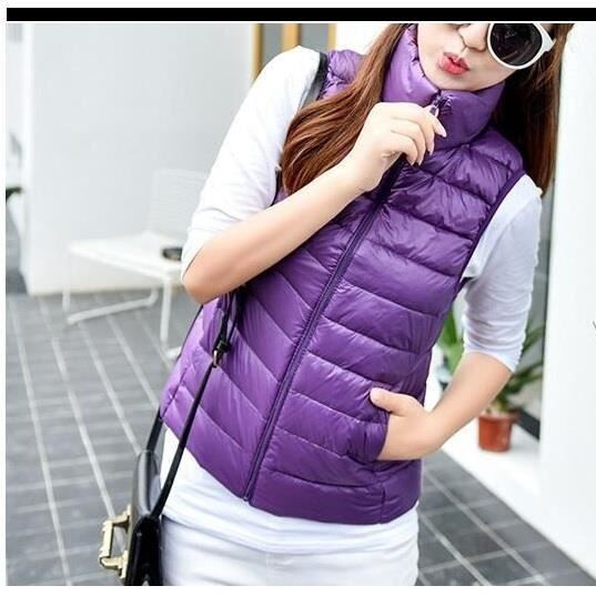 Femme Ultra Legere Doudoune Sans Manche Compression Gilet Down veste Manteau Zippee Hiver pour Blouson Violet Violet Cdiscount Pret a Porter