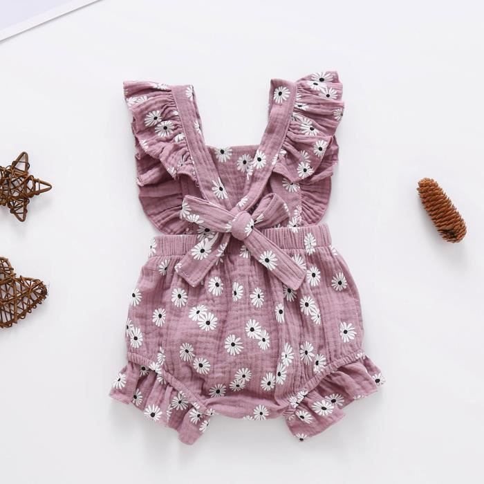 FYMNSI Barboteuse Dentelle Bébé Fille à Volants - Body Princesse Sans Manches Avec Bandeau, Tenue Élégante Nouveau-Né