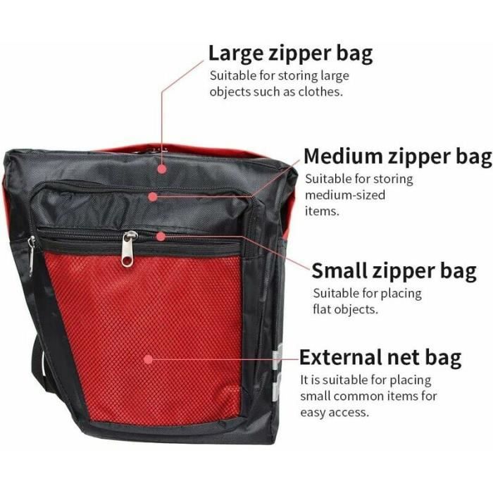 Sacoche Double Pour Porte-bagages Vélo KAIDIDA - 35 L, Réfléchissante, Imperméable, Multiples Sangles Et Poches - VTT Et Ville - 10