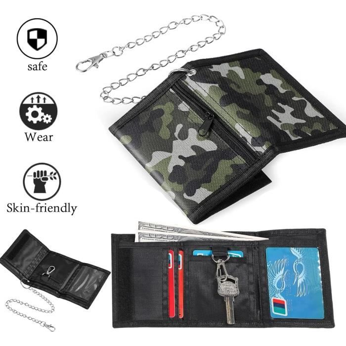 Portefeuille Camouflage Enfant - Porte-Monnaie Trifold Mince - Fermeture Éclair - RFID - Cadeau Garçon