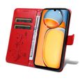 Verre trempé+Coque pour Xiaomi Redmi 13C 4G/5G/POCO C65, [Magnétique] Portefeuille Housse Etui en Cuir PU,Arbre à fleurs rouge XHS-3