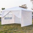 Pavillon de tente de fête 3x3m en blanc, tente de fête pliable pavillon pliant pavillon de jardin étanche avec 4 panneaux latéraux-3