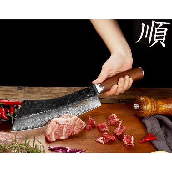 Couteau de cuisine en acier Damas - Couteaux japonais - trancheuse à viande  - Cdiscount Maison