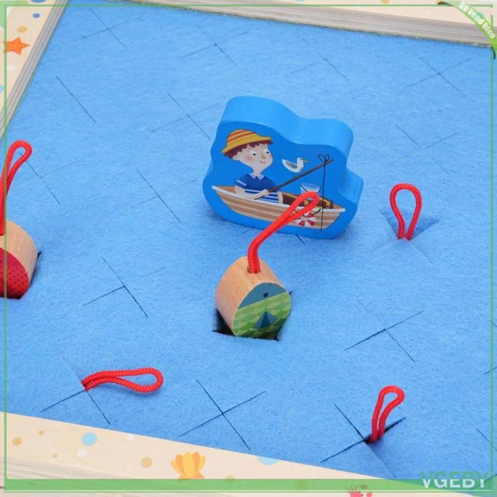 Jeu De Pêche Magnétique En Bois – Jouet Montessori 1-2 Ans Avec Animaux Marins, Boîte Aquarium Et Canne à Pêche – Bleu