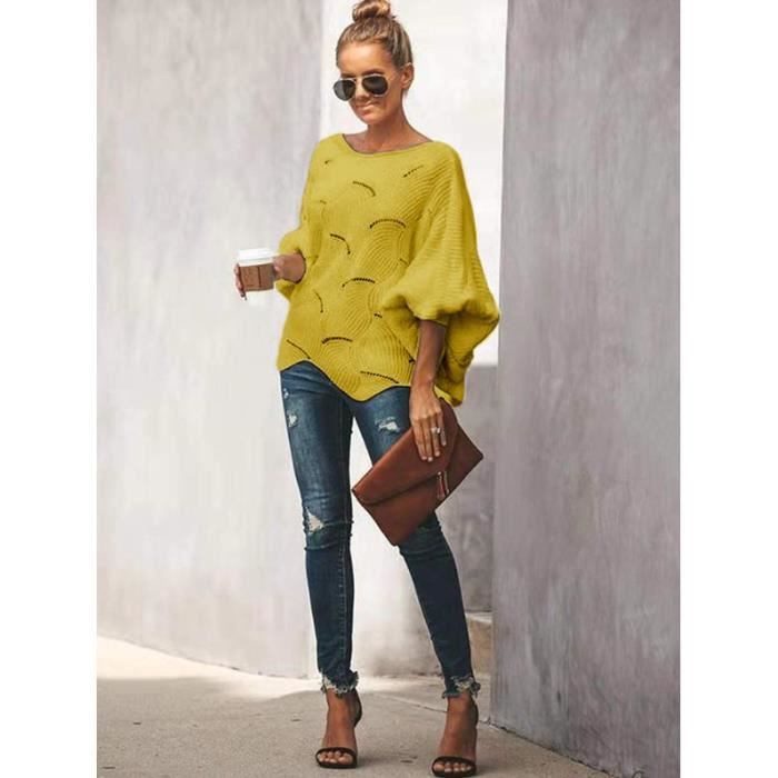 CRAZE Manteau Pull Mi-long à Manches Chauve-souris Femmes Automne Et