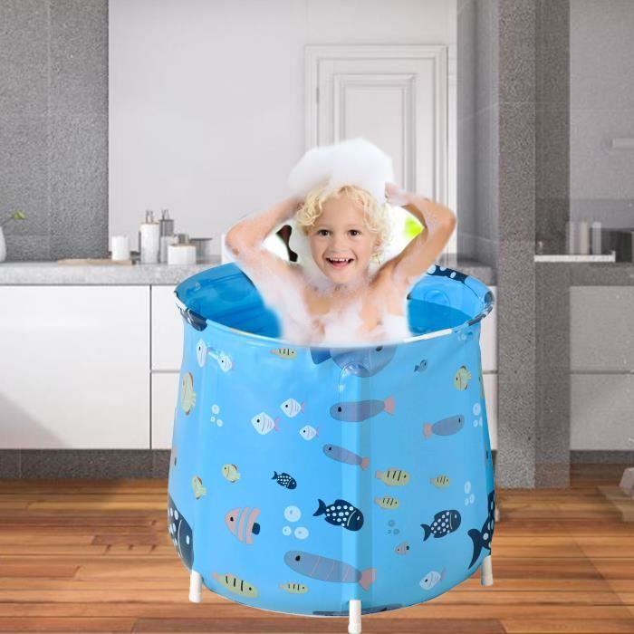 Bébé Baignoire Bébé Nacelle Enfants Pliable Pliable Bain Sûr 3 en 1 0-6 Ans  avec Pieds Portable bleu