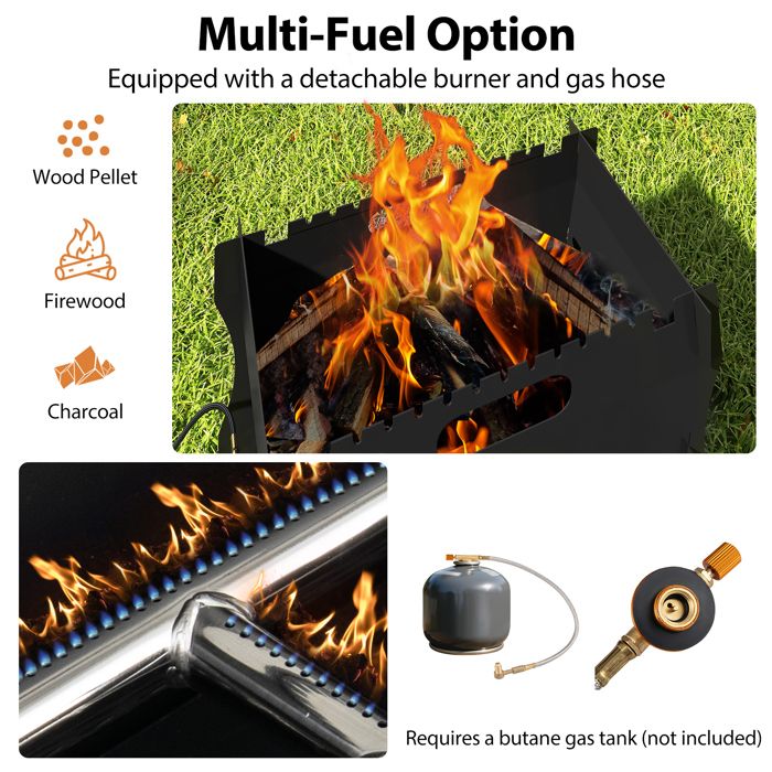 COSTWAY Griglia Barbecue Portatile 2 In 1 – Doppio Combustibile: Butano, Carbone, Legna O Pellet – Griglia 28x19 Cm, Borsa Trasporto Inclusa