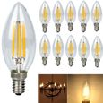10X E14 Forme Bougie LED 4W Filament Ampoule LED Lampe COB LED Blanc Chaud 3000k Flame Tip Bright Lampe 400LM Non Dimmable AC220V-0