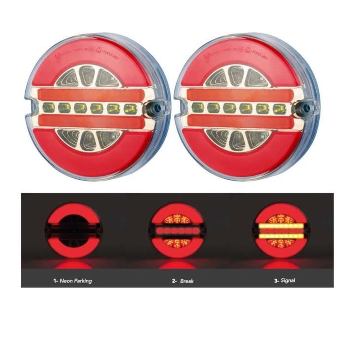 Lot de 2 feux de gabarit ronds /à 3 LED /étanches 12 V pour voiture et camion