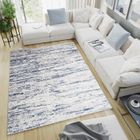 TAPISO Tapis Salon Poils Ras Sky Crème Bleu Rayures Polyester Intérieur 300x400 cm