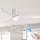 KOTEZU Ventilateur Plafond avec Lumière, 52 Pouces, 3 Pales, 6 Vitesses, LED Tricolore, Moteur cc 30W, Télécommande, Mode Été-Hiver, Blanc