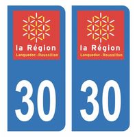 Autocollant Stickers plaque d'immatriculation voiture auto département 30 Gard Logo Ancienne Région Languedoc-Roussillon