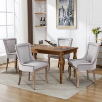 Lot de 4 Chaise de salle à manger de Luxe-Chaises Capitonnées en velours-pieds en bois massif-Style classique-Gris