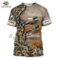tee shirts imprimé en 3D,SONSPE T-Shirt manches courtes homme, chasse, Camouflage, canard sauvage imprimée en 3D, à la mode, été t