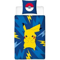 Pokémon Pikachu Éclair, Parure de Lit Enfant, Housse de couette 140x200 cm, Taie d’oreiller 63x63 cm