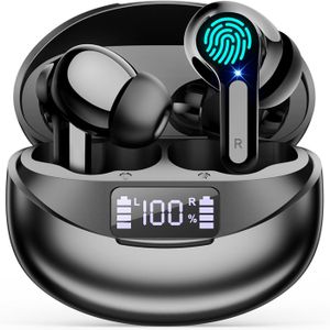 CASQUE - ÉCOUTEURS Écouteurs sans fil Bluetooth 5.3 avec Mic Autonomie 60H Affichage LED Étanche IPX7 Réduction du Bruit pour iPhone et Android (Noir)